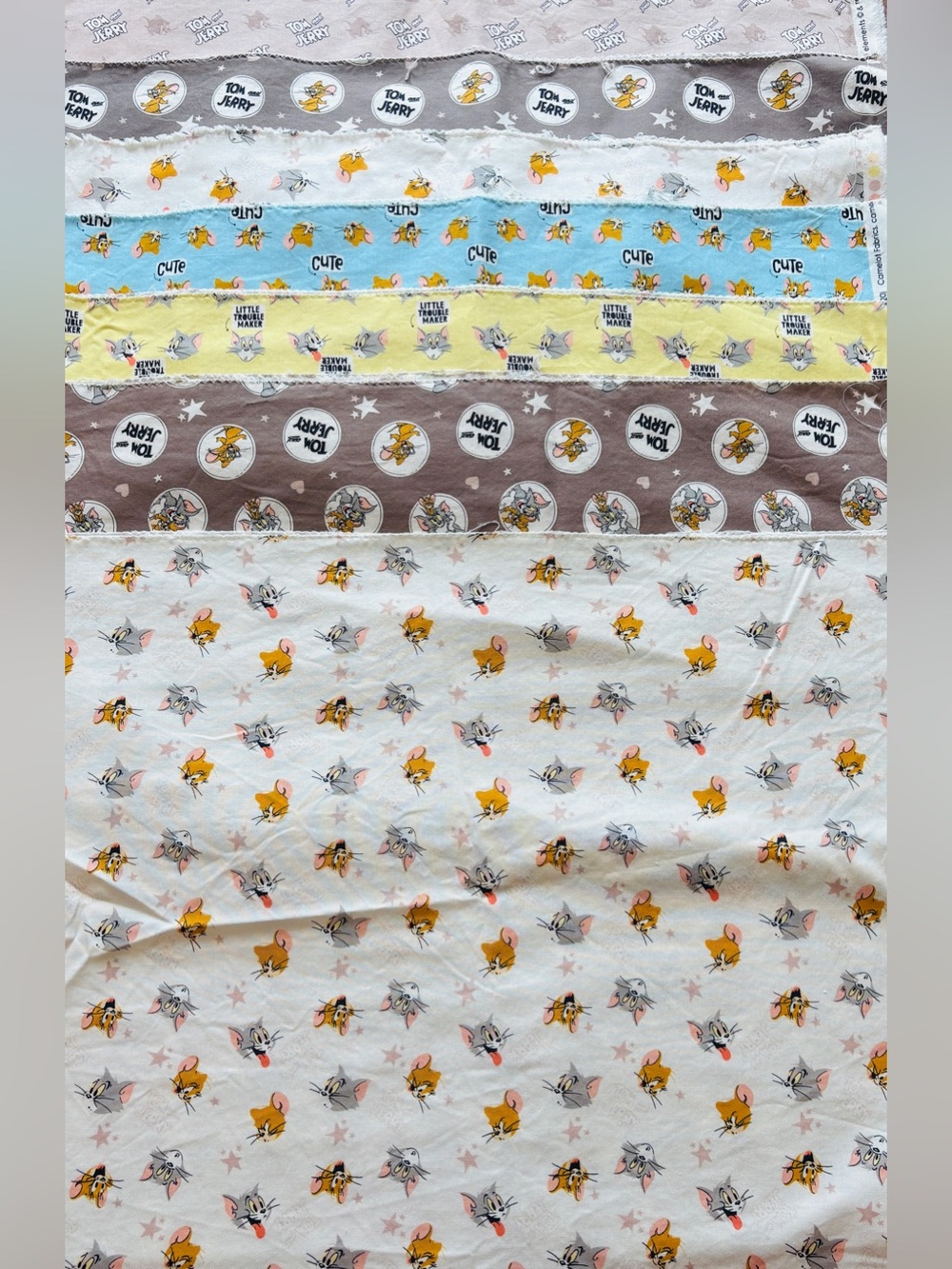 7PCS Tom and Jerry Cotton Fabric Scraps Sewing Quilting Nursery